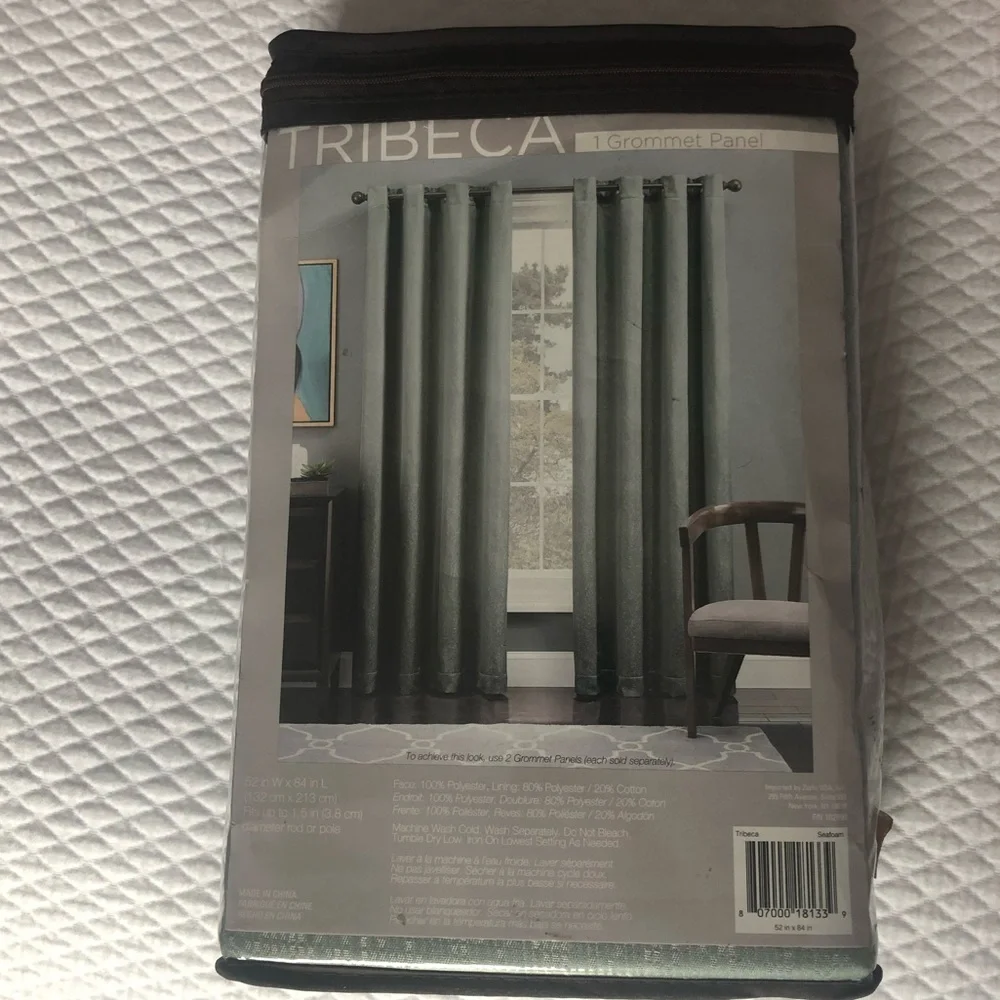 NWT Tribeca Seafoam Faux Silk Curtain Panel 52” X 84”